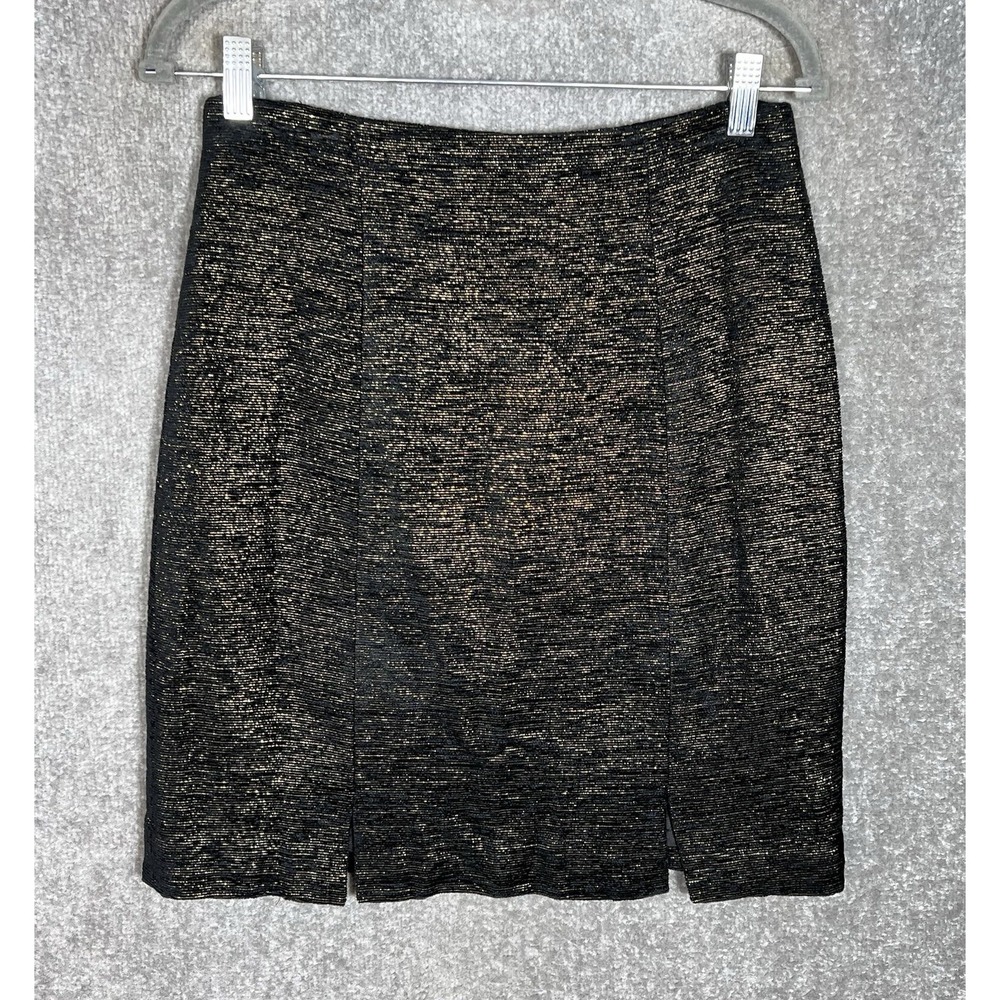 Vintage Gantos Straight Pencil Skirt Womens Size 8 Black Gold Metallic Textured